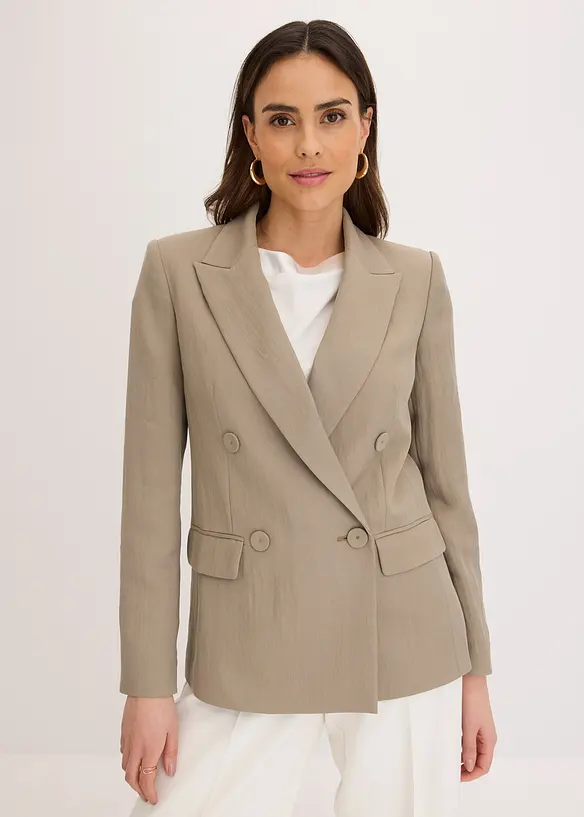 Blazer i materiale med rynket effekt og lyocell, bonprix