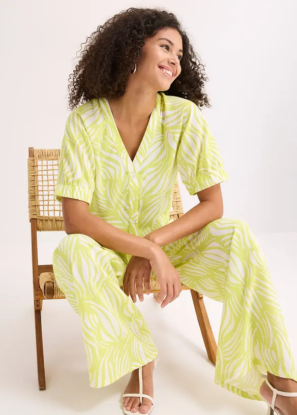 Kortermet bluse i lin-look, bonprix