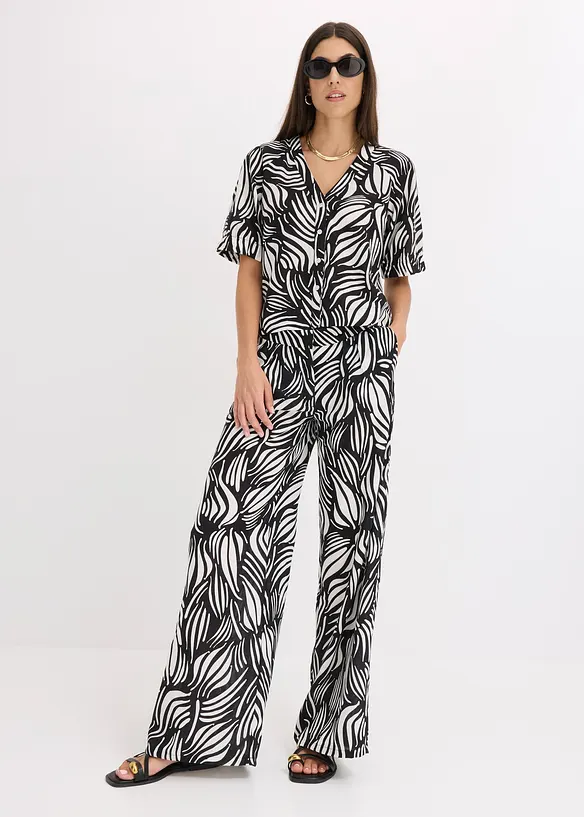 Kortermet bluse i lin-look, bonprix