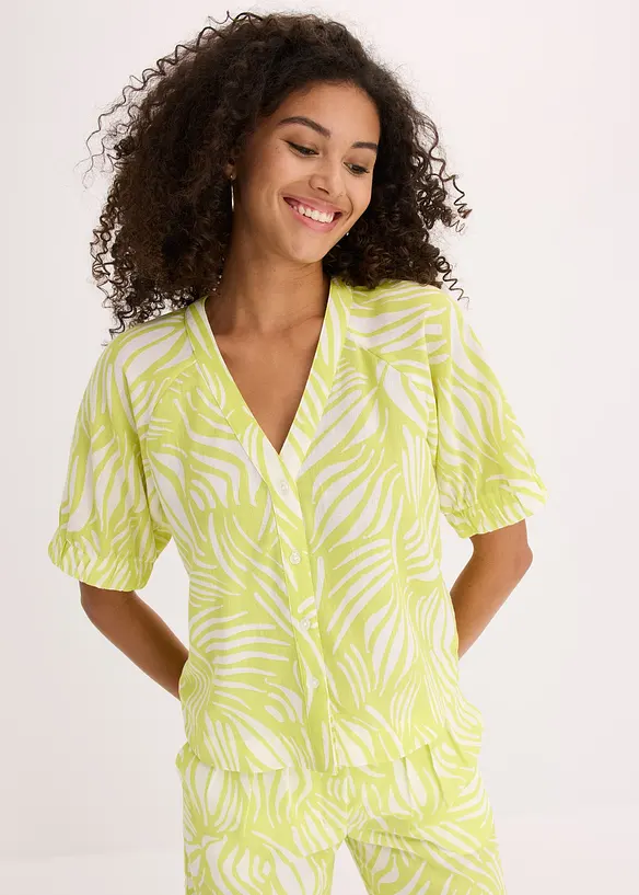 Kortermet bluse i lin-look, bonprix