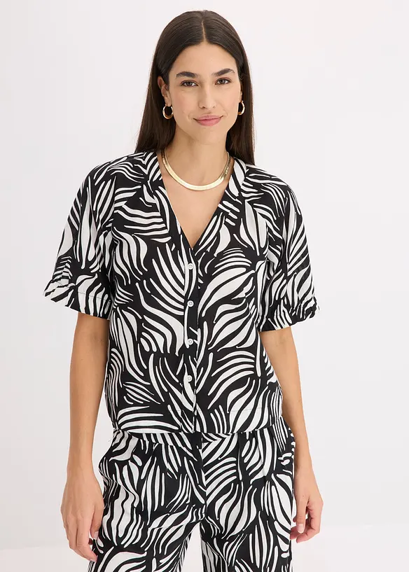 Kortermet bluse i lin-look, bonprix