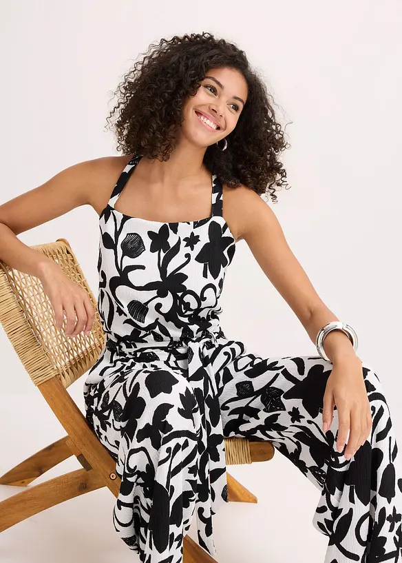 Jumpsuit i strukturert jersey med trykt mønster, bonprix