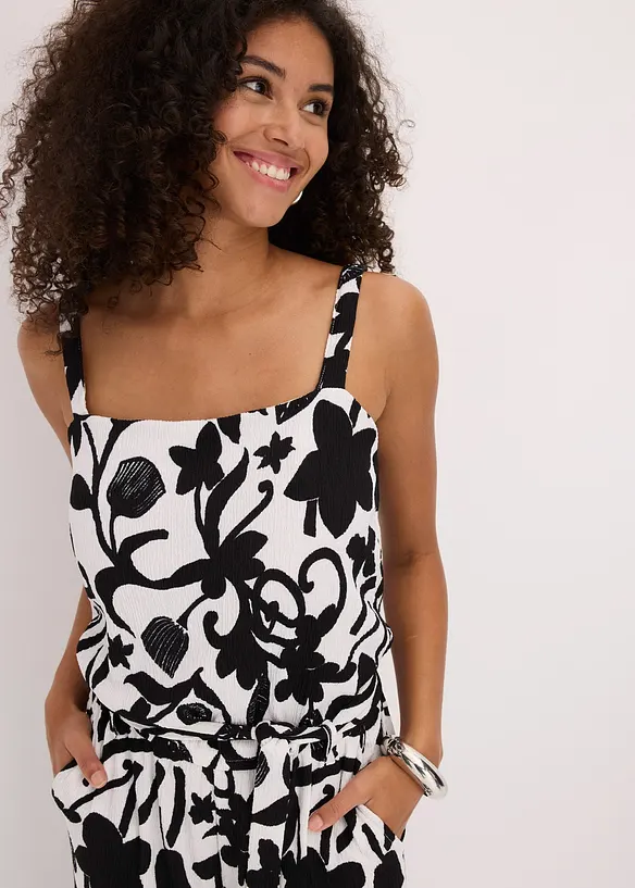Jumpsuit i strukturert jersey med trykt mønster, bonprix