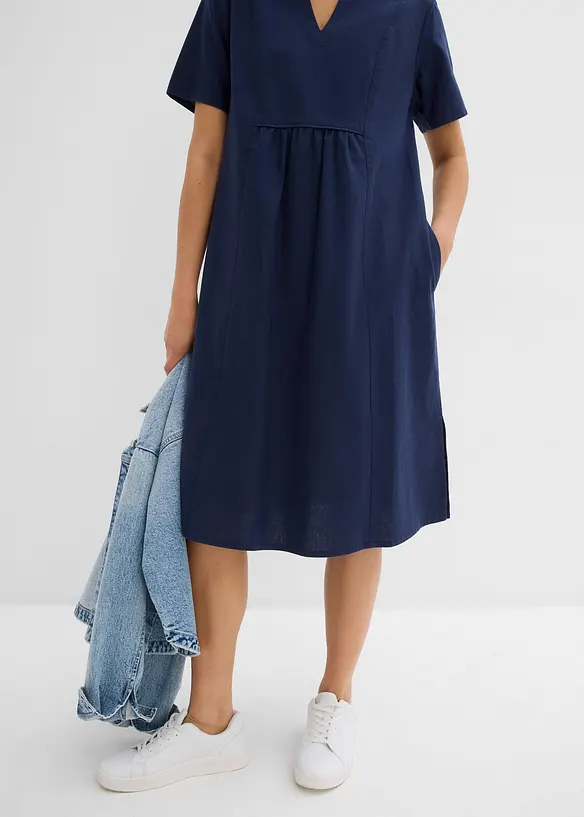 Tunikakjole i bomull-/linmiks med lommer, bonprix