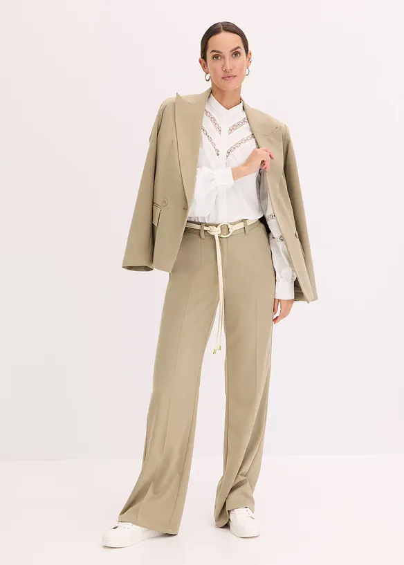 Bluse med lin og chrochet-innfellinger, bonprix