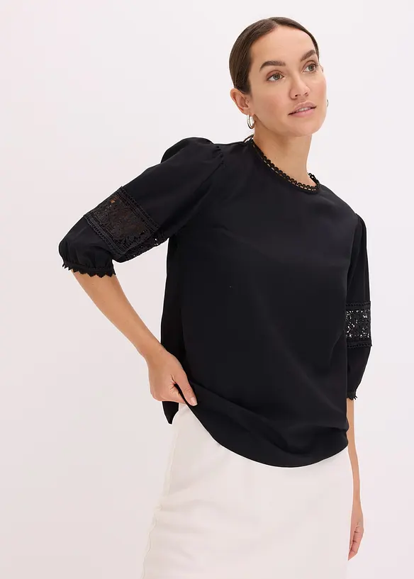 Kortermet bluse med linandel, bonprix