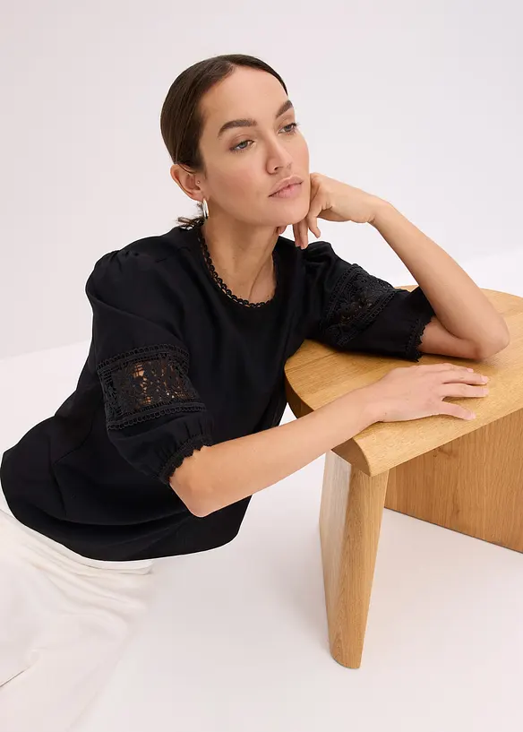 Kortermet bluse med linandel, bonprix