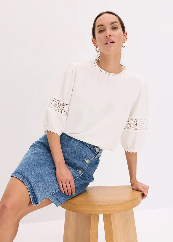 Kortermet bluse med linandel, bonprix
