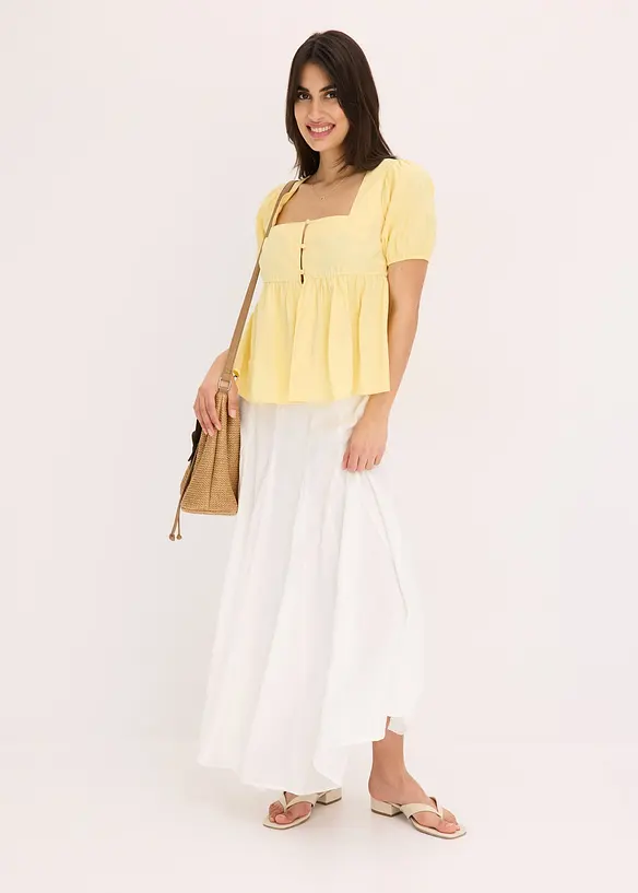 Bluse med puffermer og knapper, bonprix