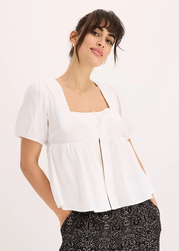Bluse med puffermer og knapper, bonprix