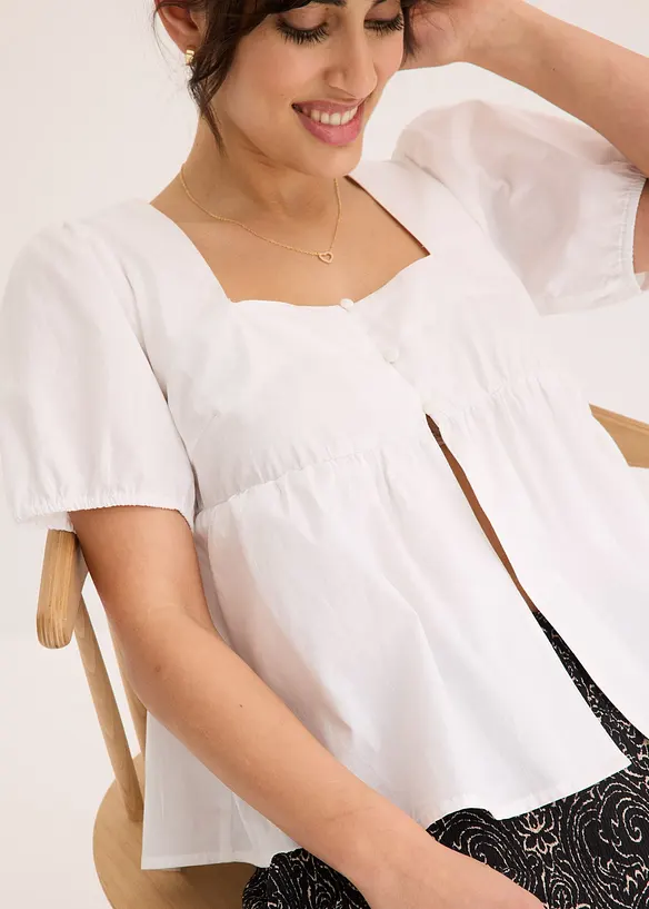 Bluse med puffermer og knapper, bonprix