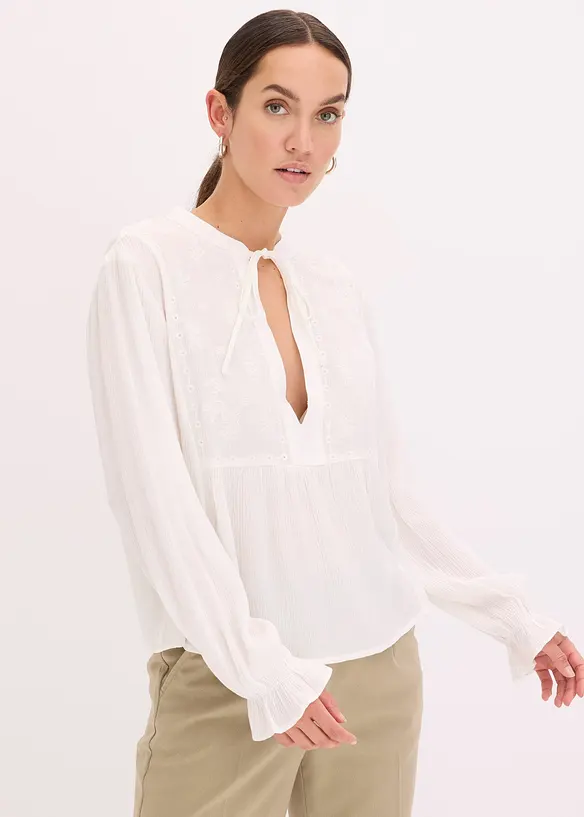Bluse med hullbroderi, bonprix