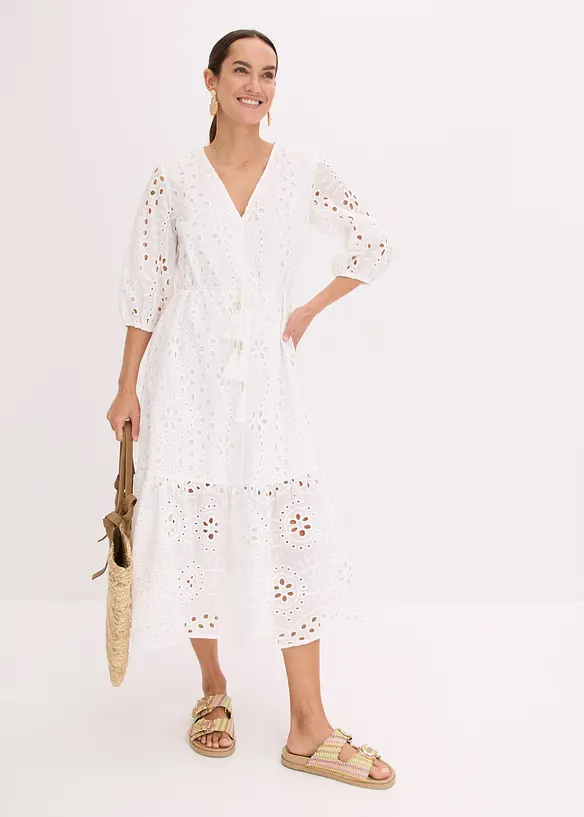 Midikjole med hullbroderi, bonprix