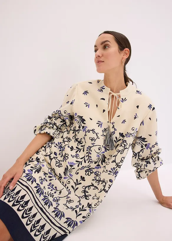 Kort boho-kjole i lin-look, bonprix