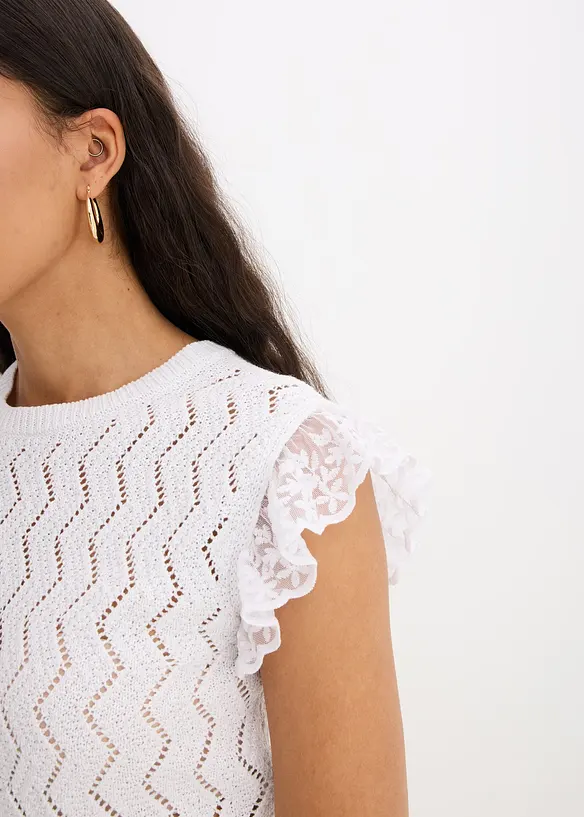 Strikket topp i heklet stil med blonder, bonprix