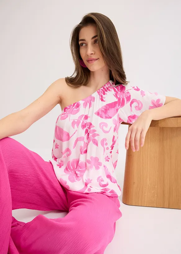 One shoulder-bluse i strukturert viskose, bonprix