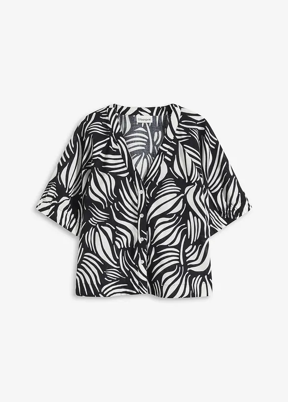 Kortermet bluse i lin-look, bonprix
