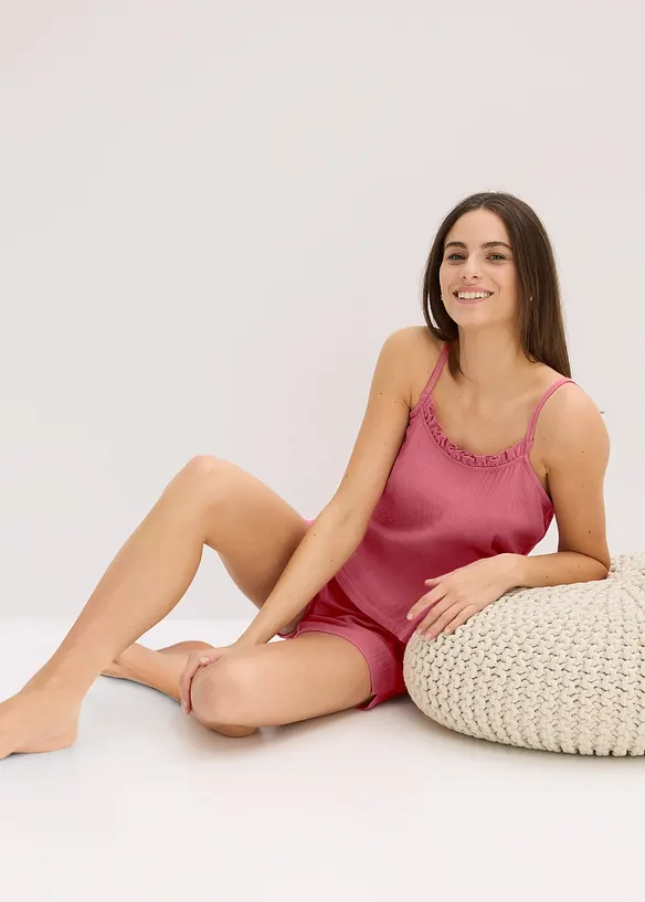Kort pyjamas i myk musselin med stroppetopp, bonprix
