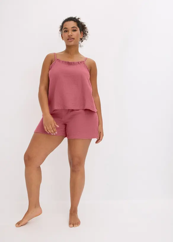 Kort pyjamas i myk musselin med stroppetopp, bonprix
