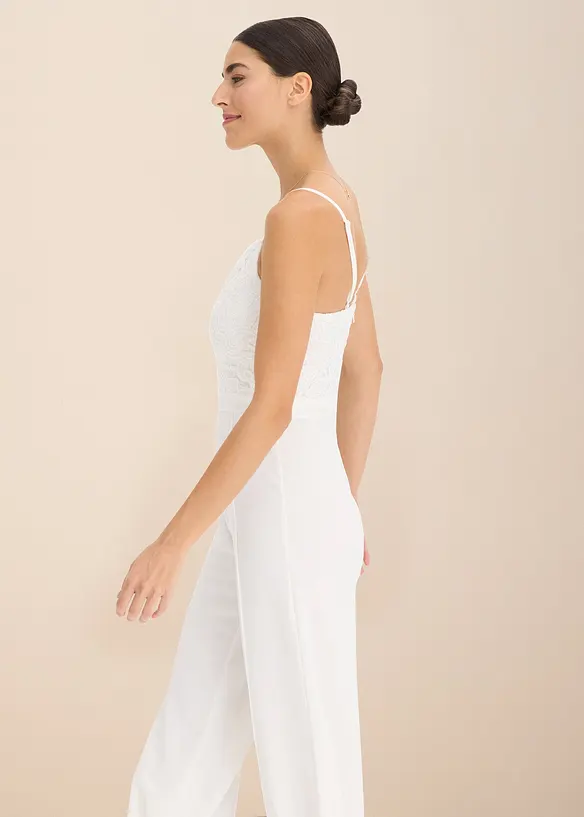 Jumpsuit med blonder og spagettistropper, bonprix