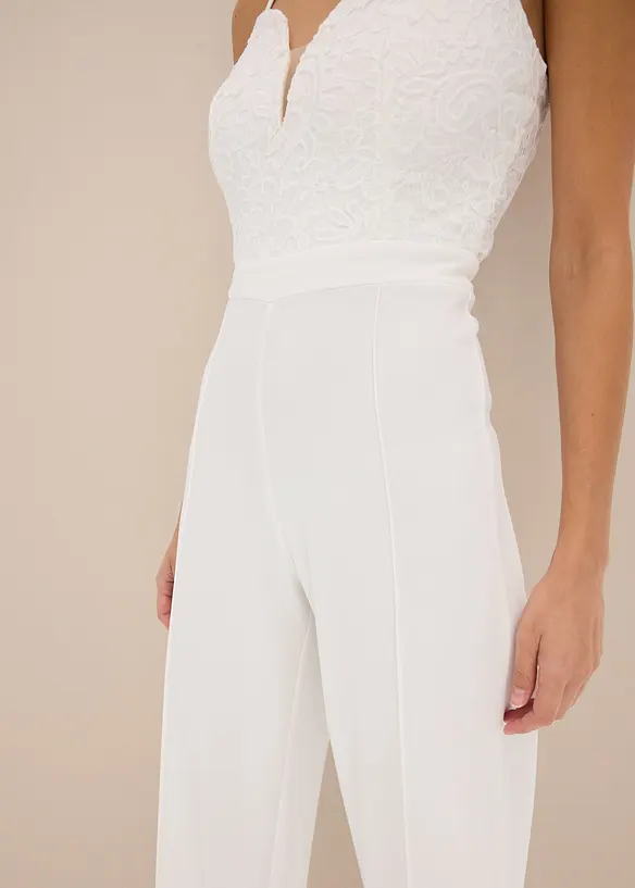Jumpsuit med blonder og spagettistropper, bonprix