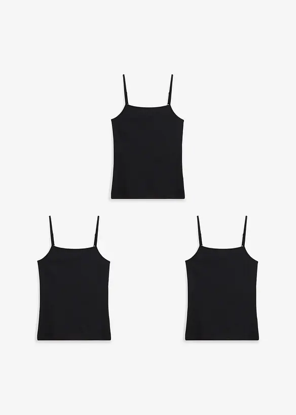 Stroppetopp med økologisk bomull (3-pack), bonprix