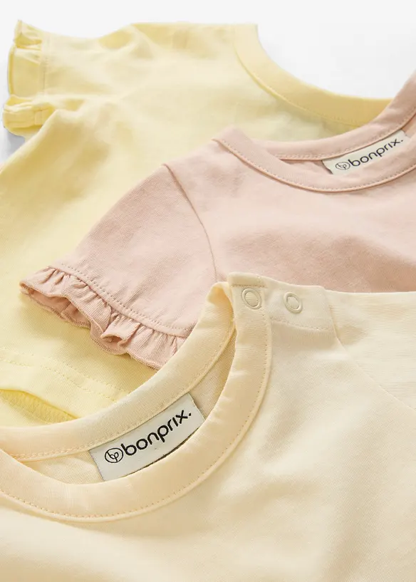 Topp til baby i &oslash;kologisk bomull med volanger (3-pack), bonprix