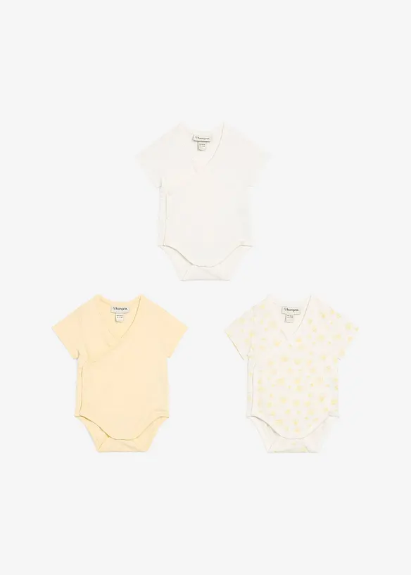 Omslagsbody til baby i 100% økologisk bomull med korte ermer (3-pack), bonprix