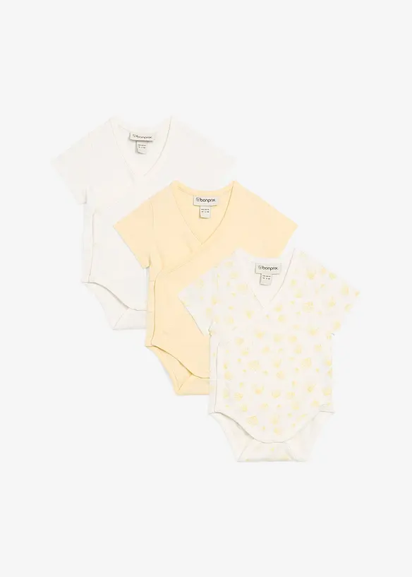 Omslagsbody til baby i 100% økologisk bomull med korte ermer (3-pack), bonprix