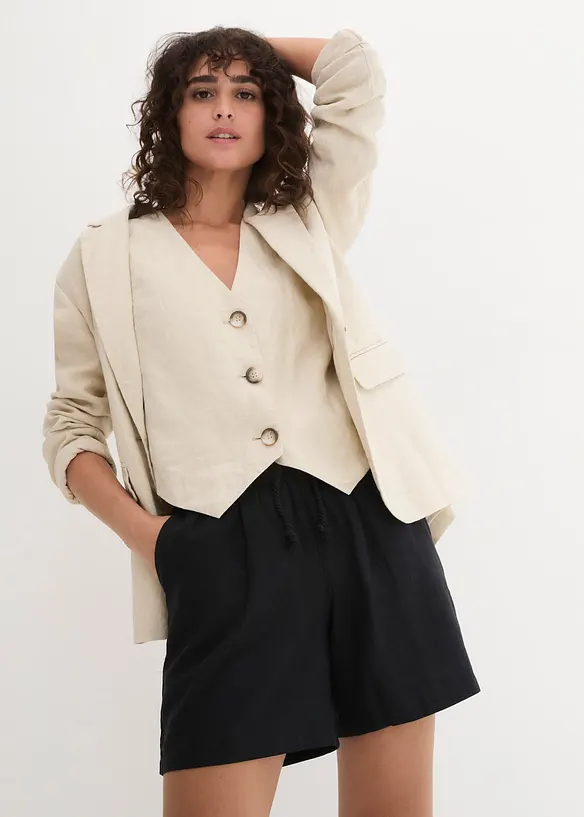 Paperbag-shorts med lin, bonprix