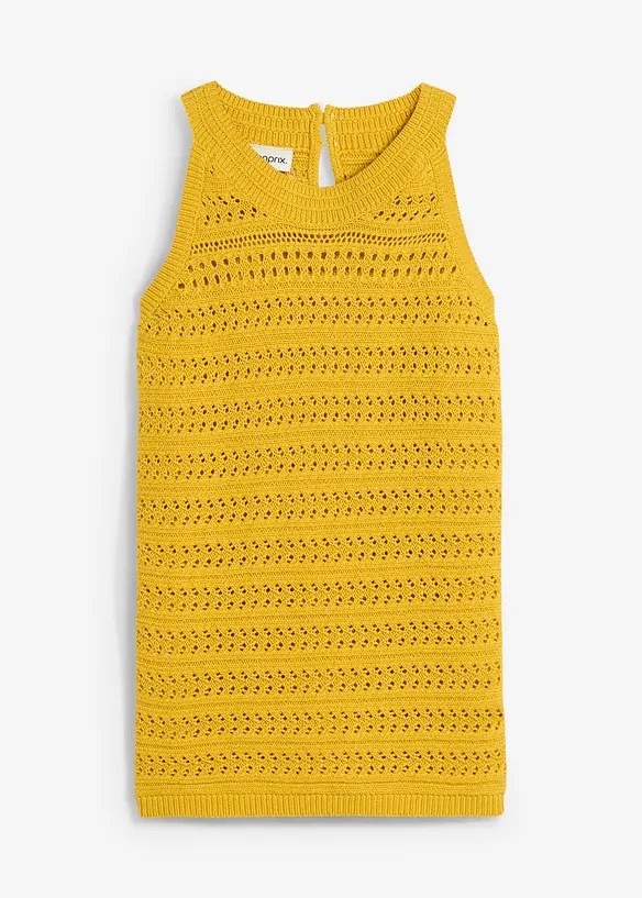 Strikket topp med hullmønster og lin, bonprix