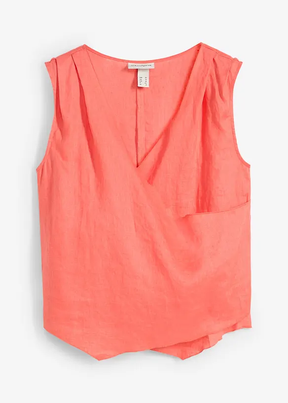 Blusetopp i 100% lin og omslagslook, bonprix