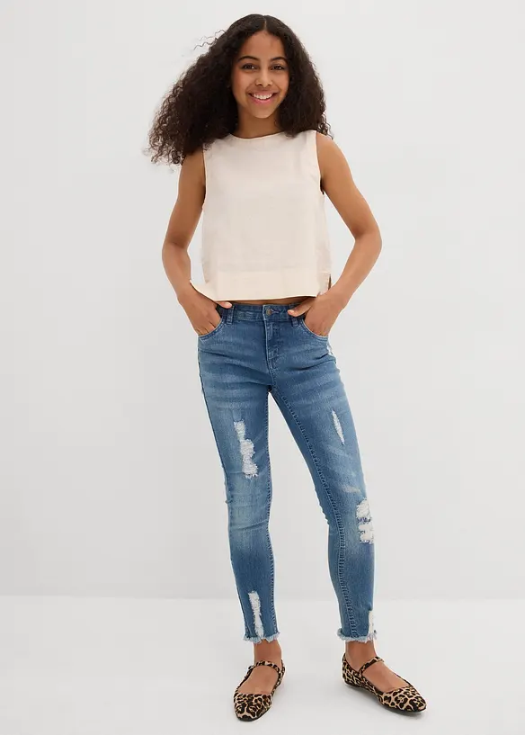 Blusetopp i kjølendel linmix, bonprix