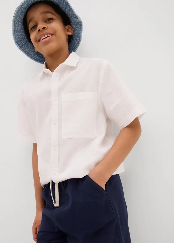 Slip on-shorts i luftig linmiks, Regular Fit, bonprix