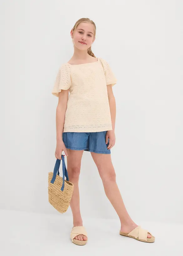 Trikotbluse med hullbroderi, bonprix