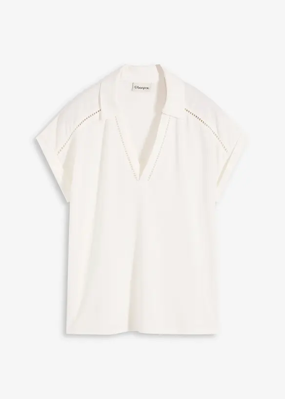 Poloskjorte av viskosepik&eacute; med blondeinnfelling, bonprix