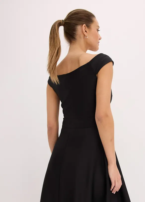Off shoulder-kjole med blonder og belte, bonprix