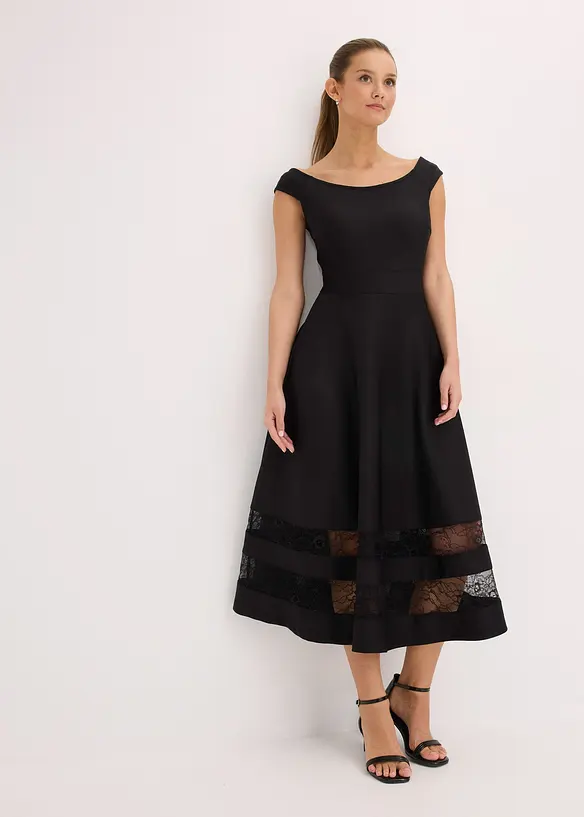Off shoulder-kjole med blonder og belte, bonprix