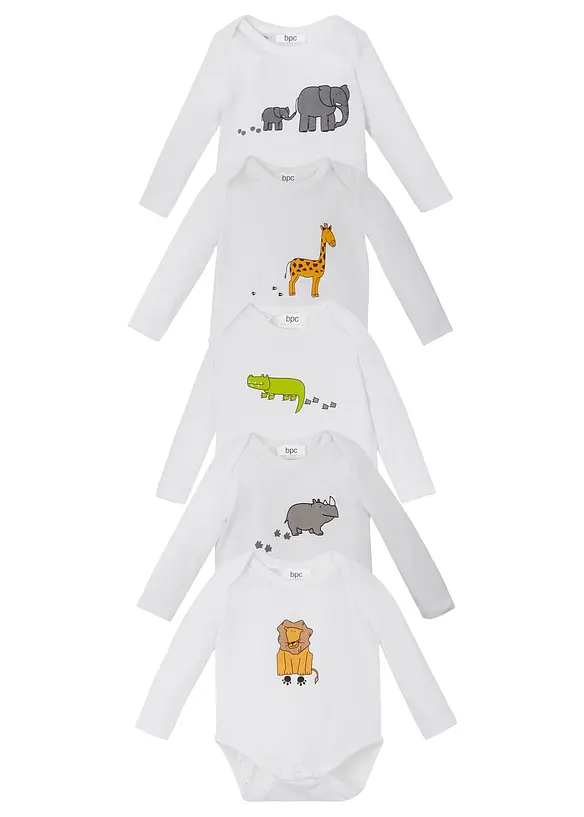 Langermet body til baby av økologisk bomull (5-pack), bonprix