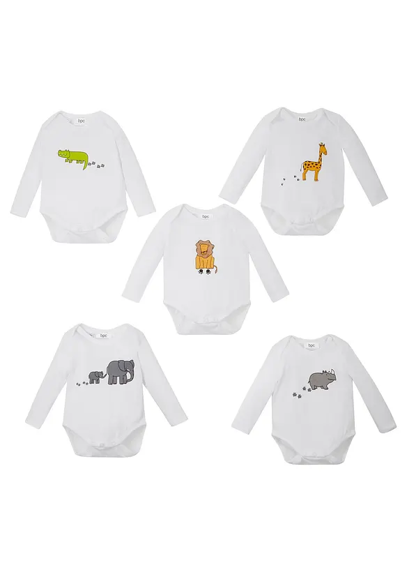 Langermet body til baby av økologisk bomull (5-pack), bonprix