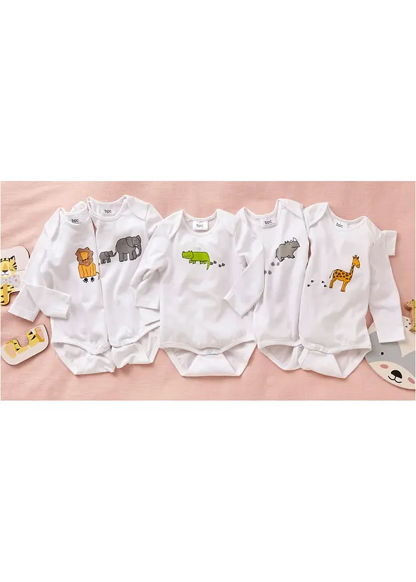 Langermet body til baby av økologisk bomull (5-pack), bonprix