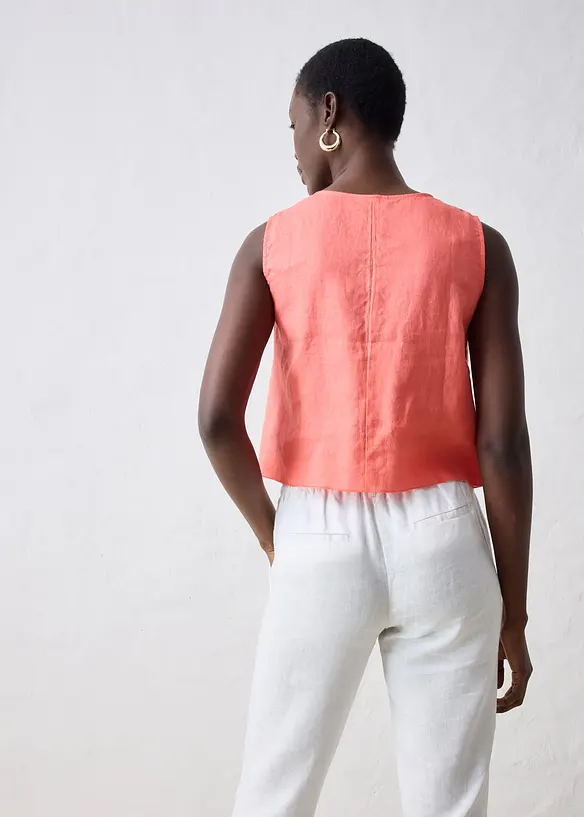 Blusetopp i 100% lin og omslagslook, bonprix