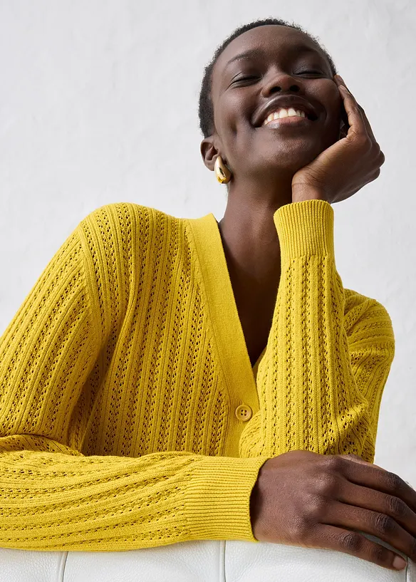 Hullstrikket cardigan med lin, bonprix