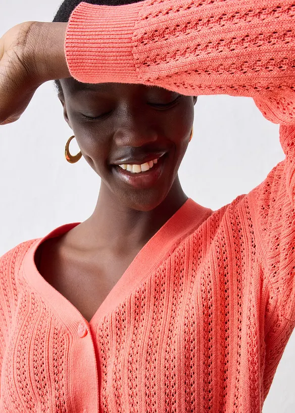 Hullstrikket cardigan med lin, bonprix