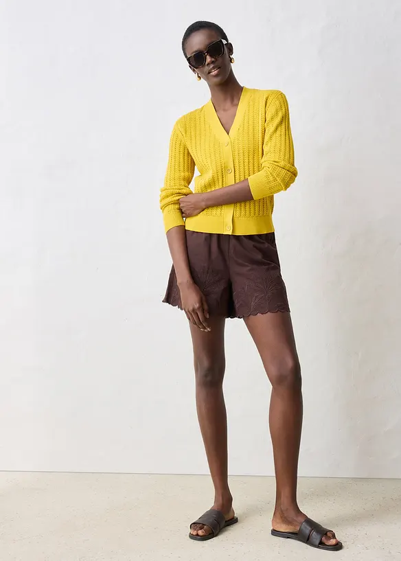 Hullstrikket cardigan med lin, bonprix