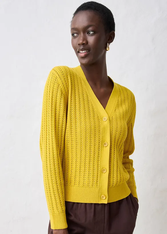 Hullstrikket cardigan med lin, bonprix