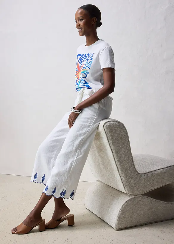 Culottes i lin med belte (2-delt sett), bonprix
