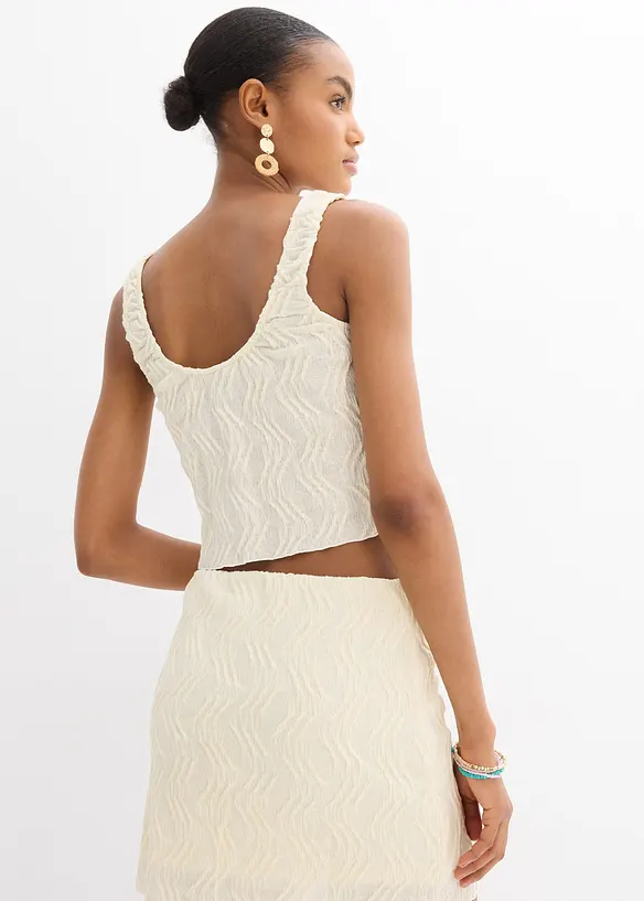 Topp i strukturmateriale med snøring, bonprix