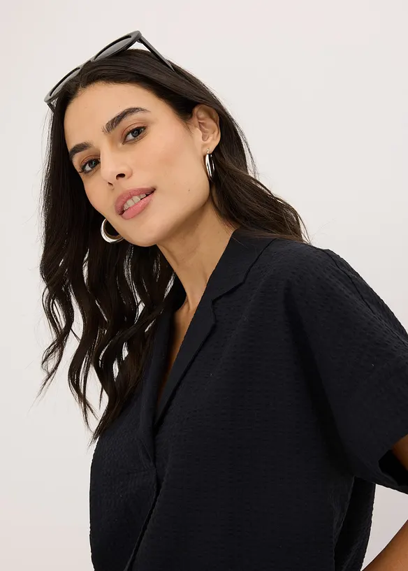 Kjole i bomull og vid modell med sydd fold, bonprix