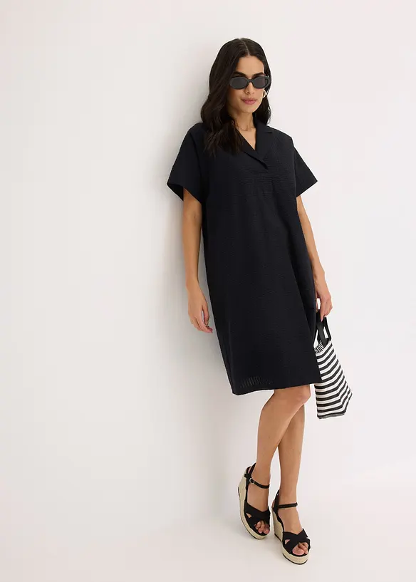 Kjole i bomull og vid modell med sydd fold, bonprix